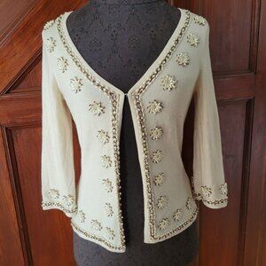 Vintage Moda International XS Beaded Snowflake Cardigan Sweater Silk Wool